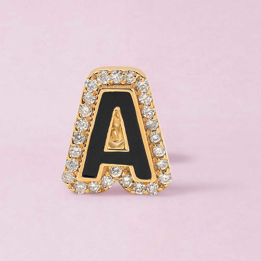 Diamond Outline Enamel Initial Stud Earrings - Sparkle Society