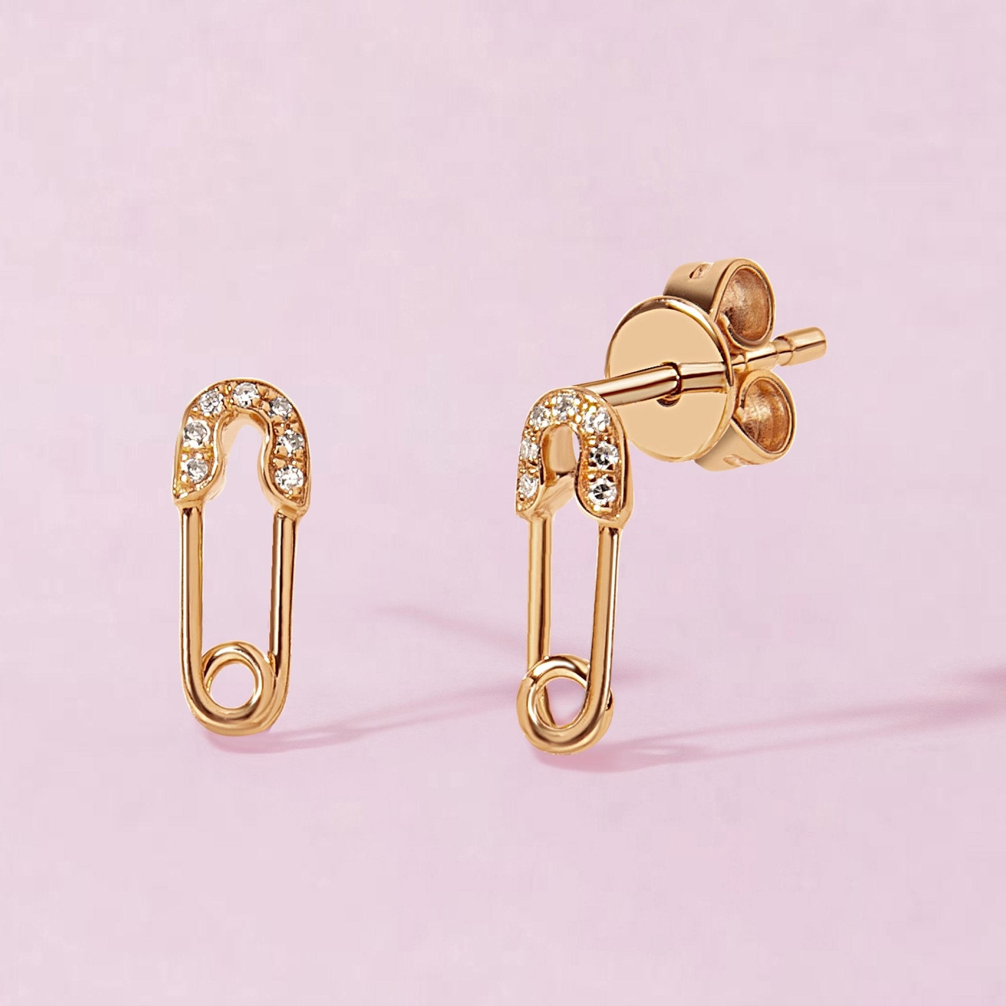 Small Diamond Safety Pin Stud Earrings - Sparkle Society