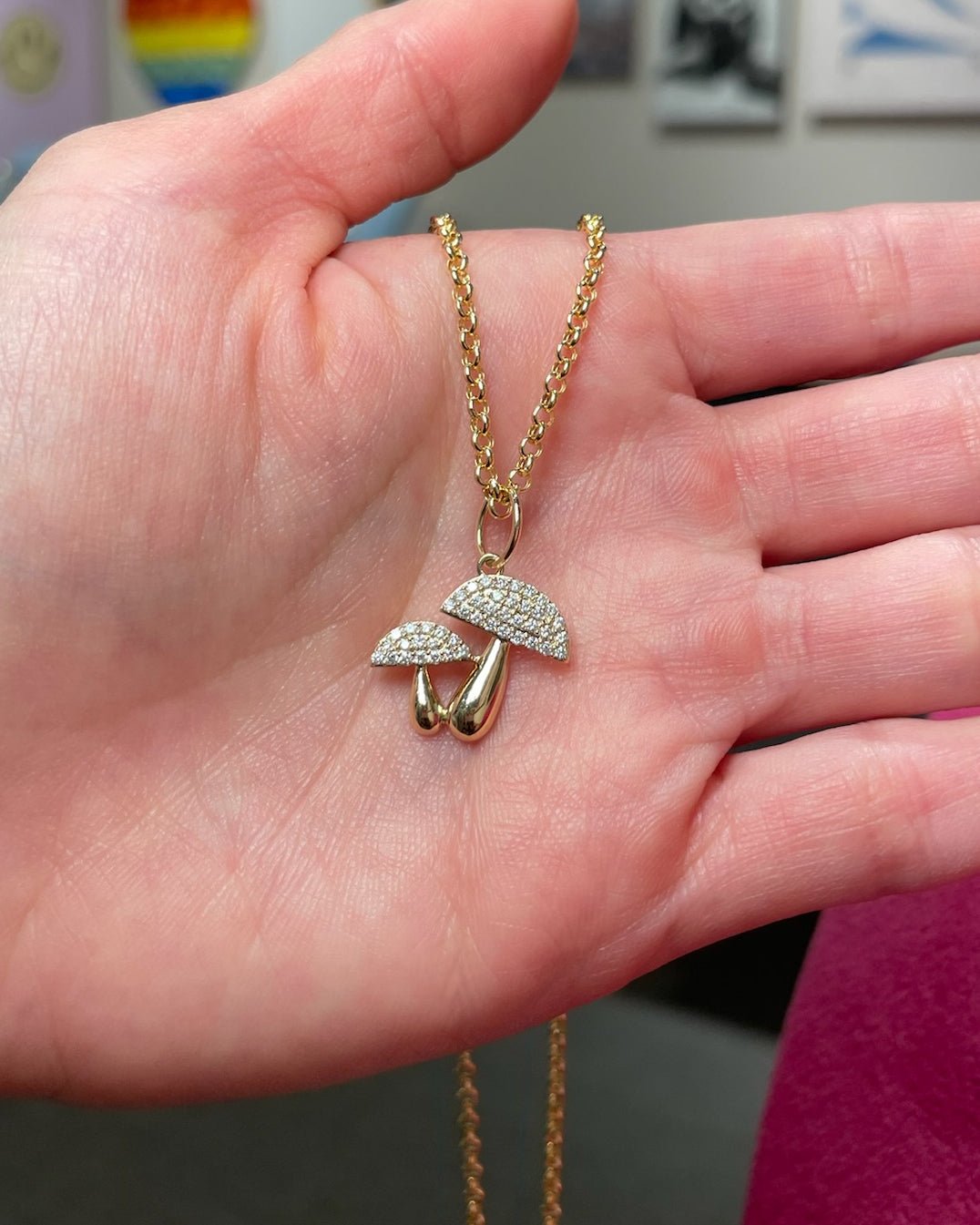 Double Diamond Mushroom Necklace Charm - Sparkle Society