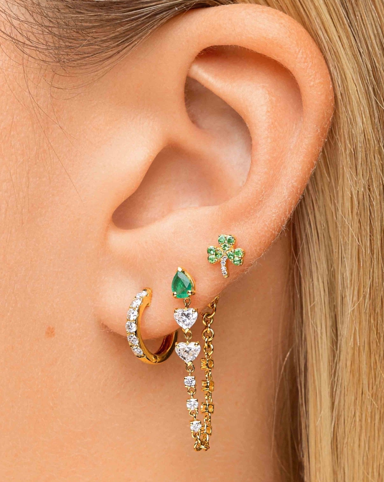 Emerald Pear Diamond Heart Drop Earrings - Sparkle Society