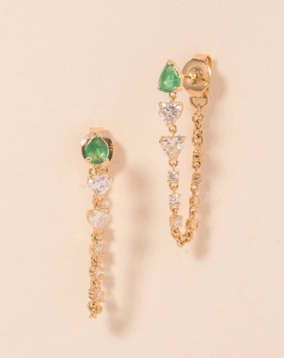 Emerald Pear Diamond Heart Drop Earrings - Sparkle Society