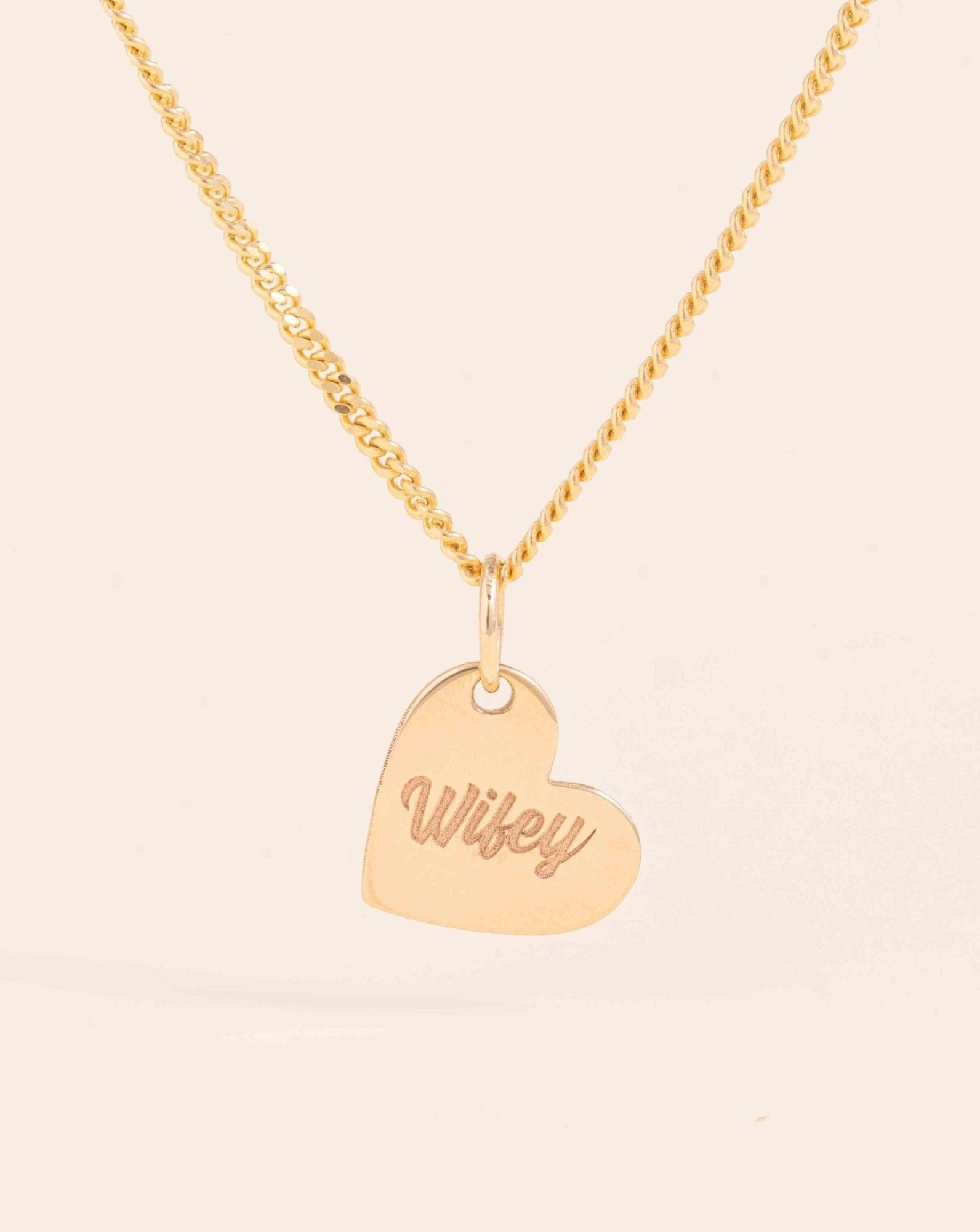 Engravable Solid Gold Heart Necklace Charm - Sparkle Society