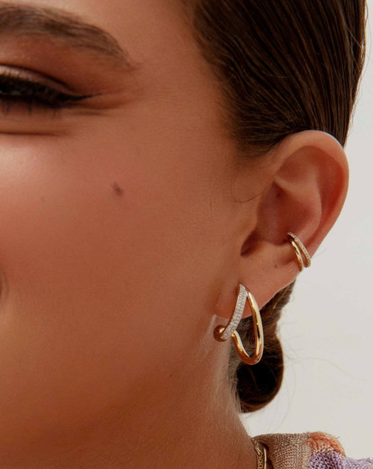 Gold And Diamond Asymmetric Caged Studs - Sparkle Society