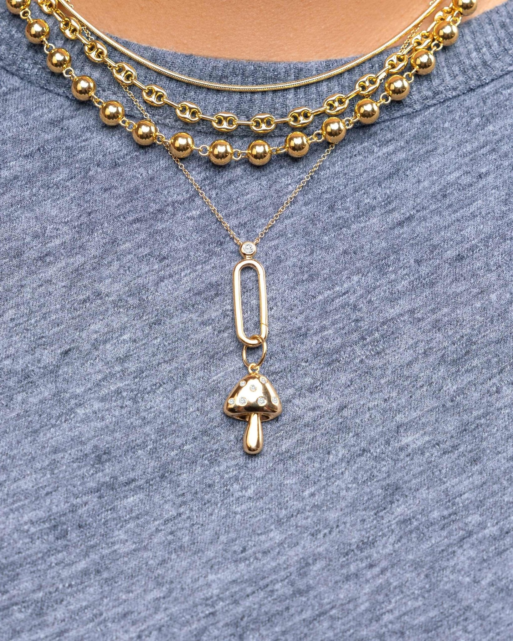Gold And Diamond Mushroom Necklace Charm - Sparkle Society