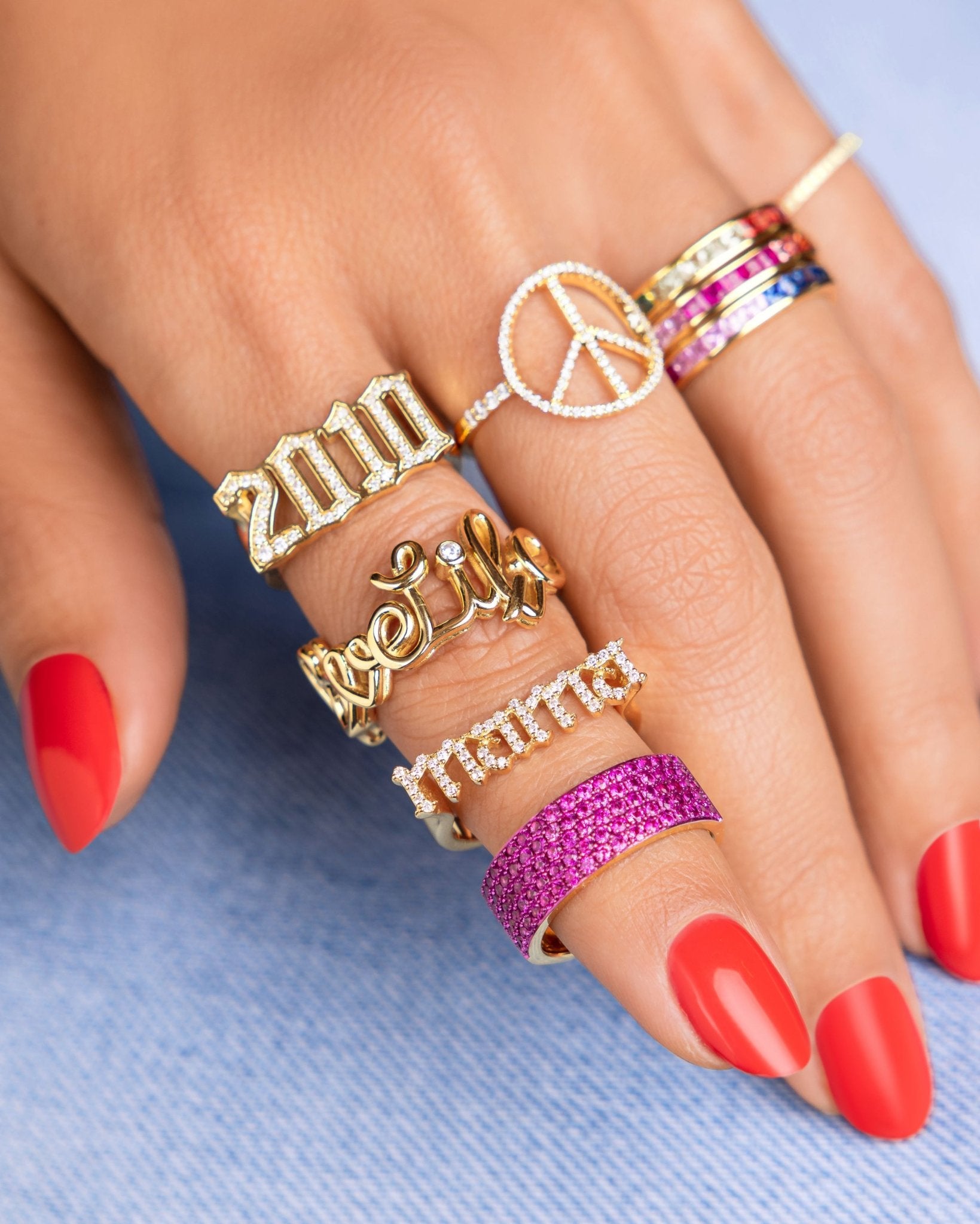 Gold Wire Script Name with Diamond Accent Ring - Sparkle Society