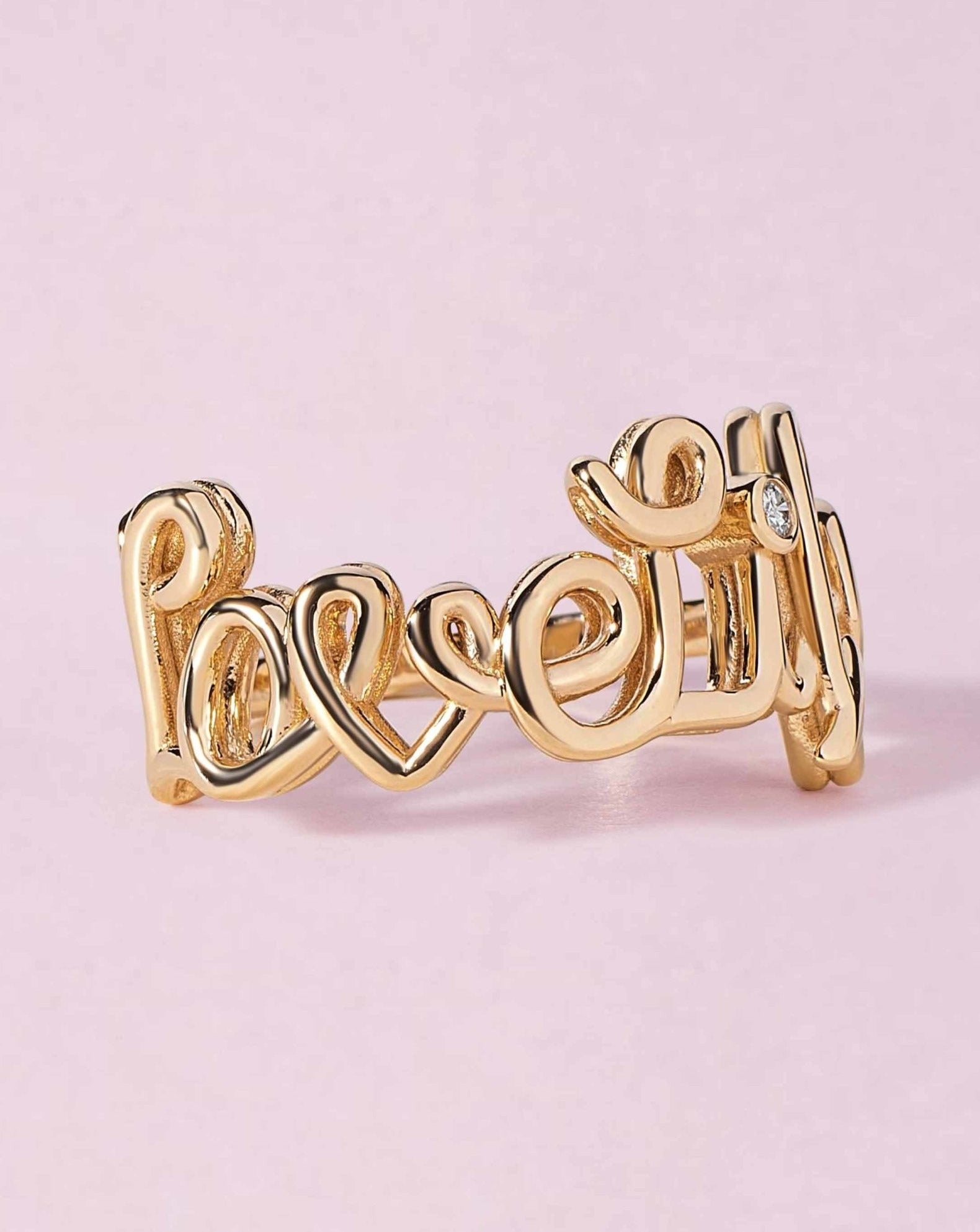 Gold Wire Script Name with Diamond Accent Ring - Sparkle Society