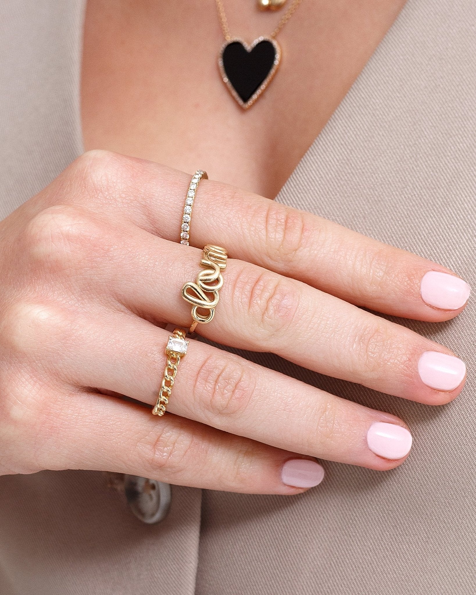 Gold Wire Script Name with Diamond Accent Ring - Sparkle Society