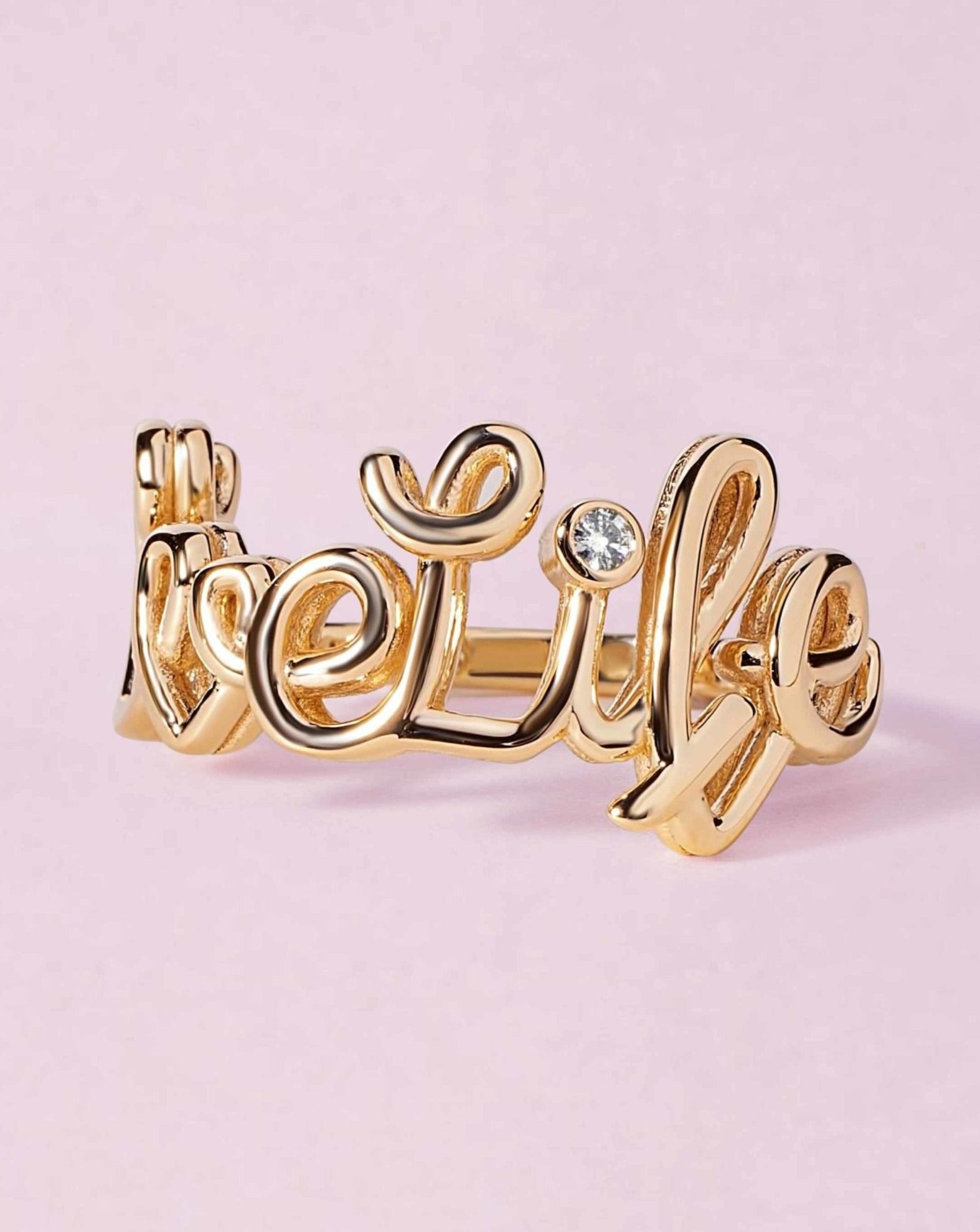 Gold Wire Script Name with Diamond Accent Ring - Sparkle Society