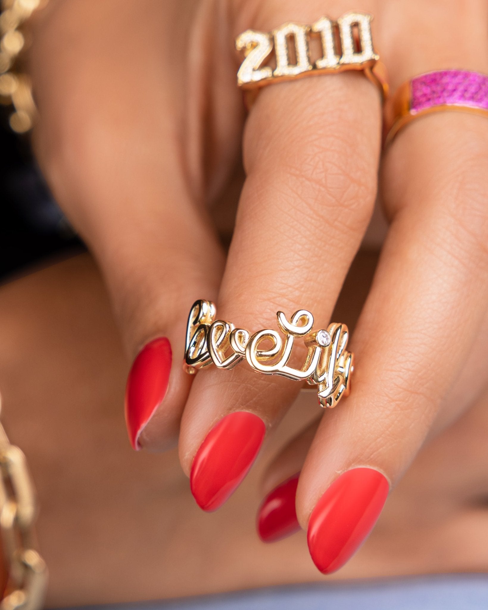 Gold Wire Script Name with Diamond Accent Ring - Sparkle Society