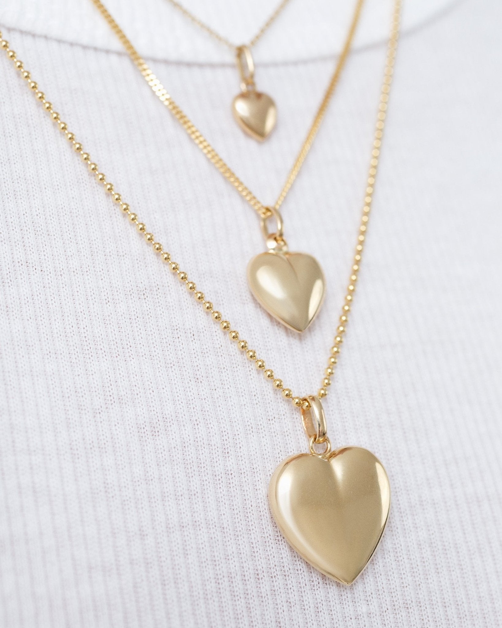 Hollow Gold Puffed Heart Necklace Charm - Sparkle Society