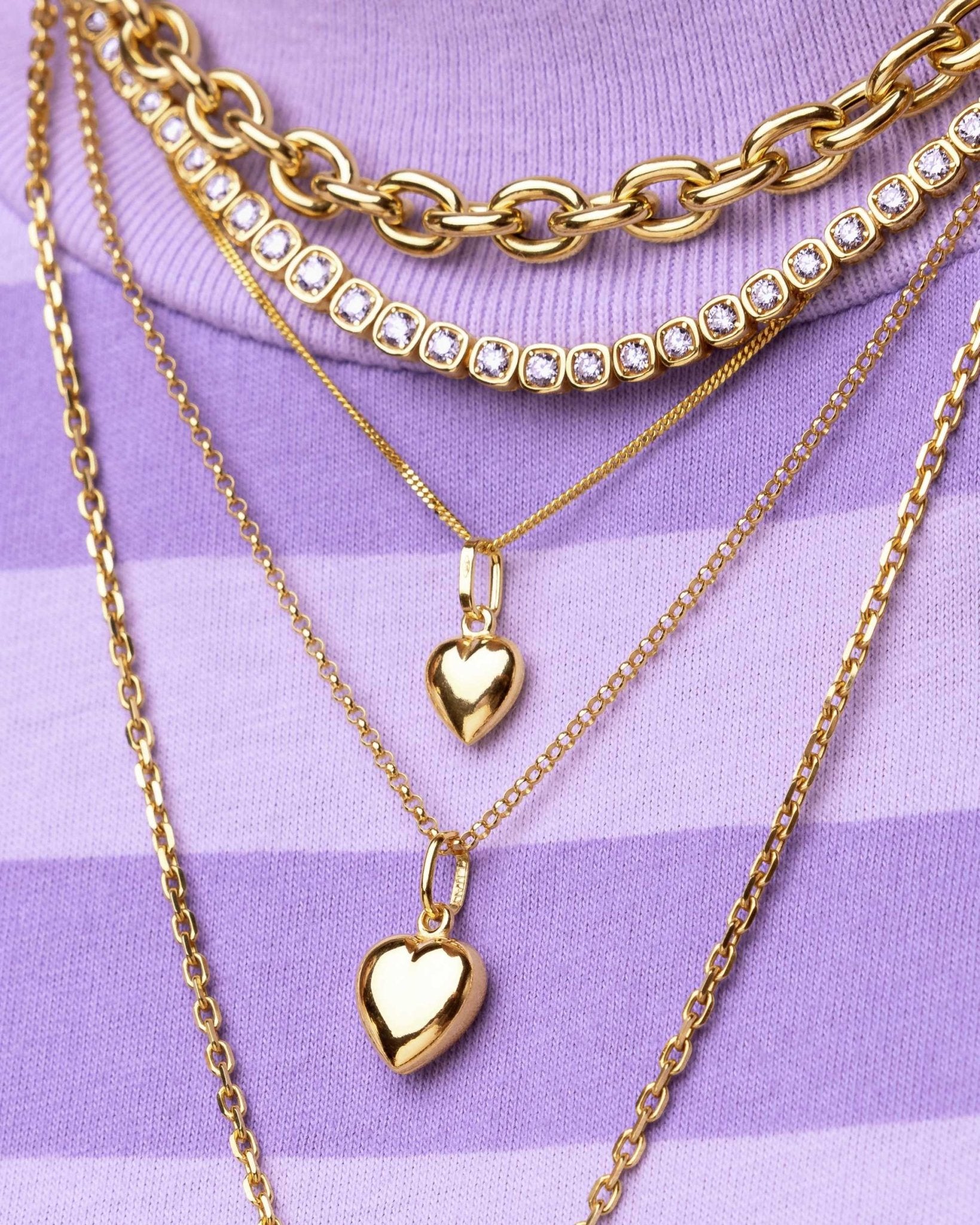 Hollow Gold Puffed Heart Necklace Charm - Sparkle Society