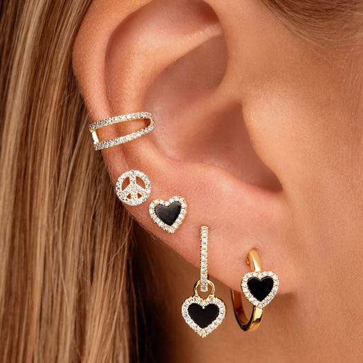 Gold & Black Heart Stud Earrings