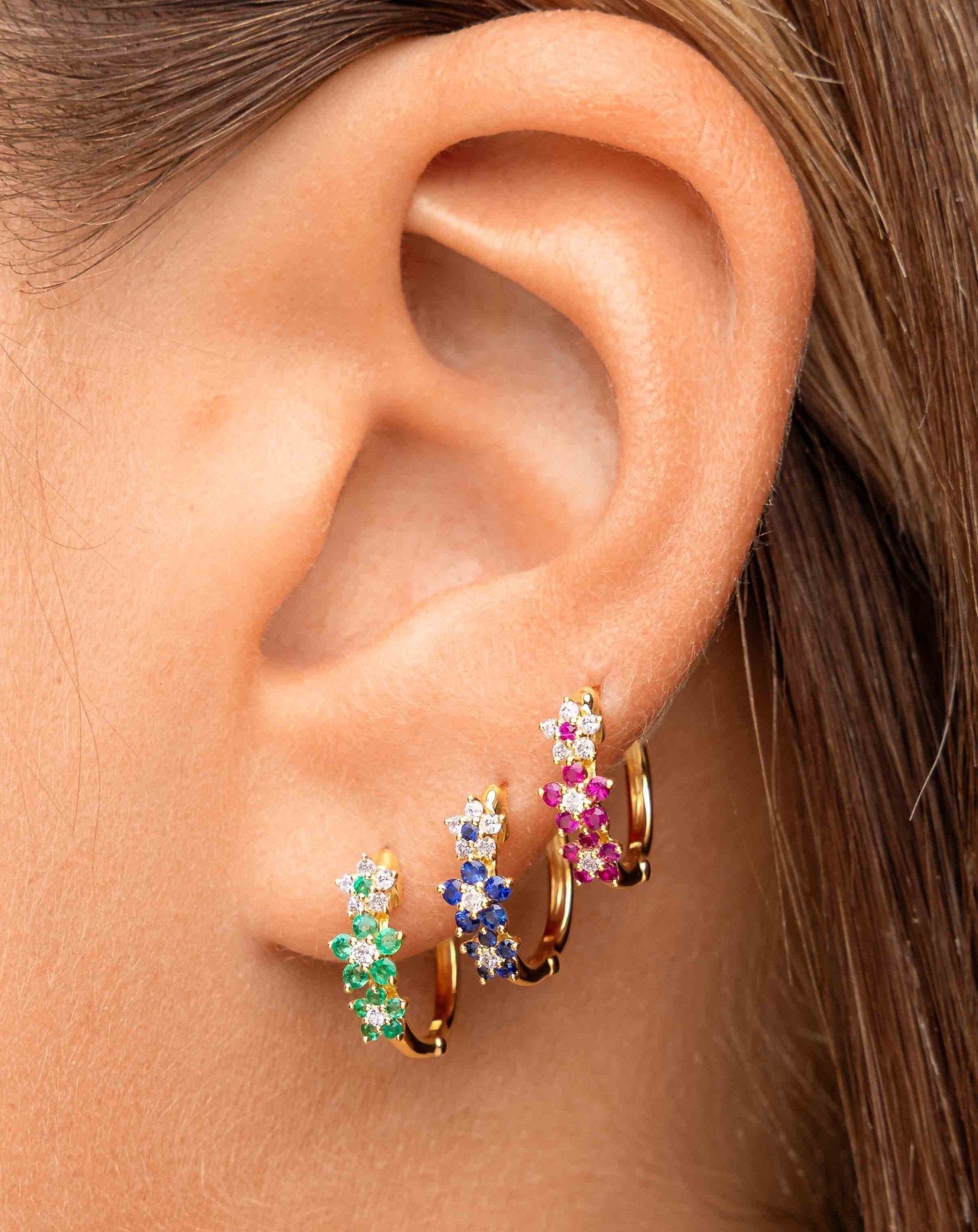 Multi Diamond and Gemstone Flower Huggies - Sparkle Society