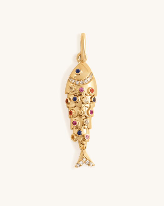 Multi Gemstone Gold Fish Necklace Charm - Sparkle Society