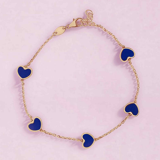 Multi Gemstone Heart Bracelet | Sparkle Society 14K Yellow Gold / Pink Enamel / Red Enamel