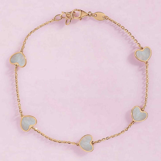 Multi Gemstone Heart Bracelet | Sparkle Society 14K Yellow Gold / Pink Enamel / Red Enamel