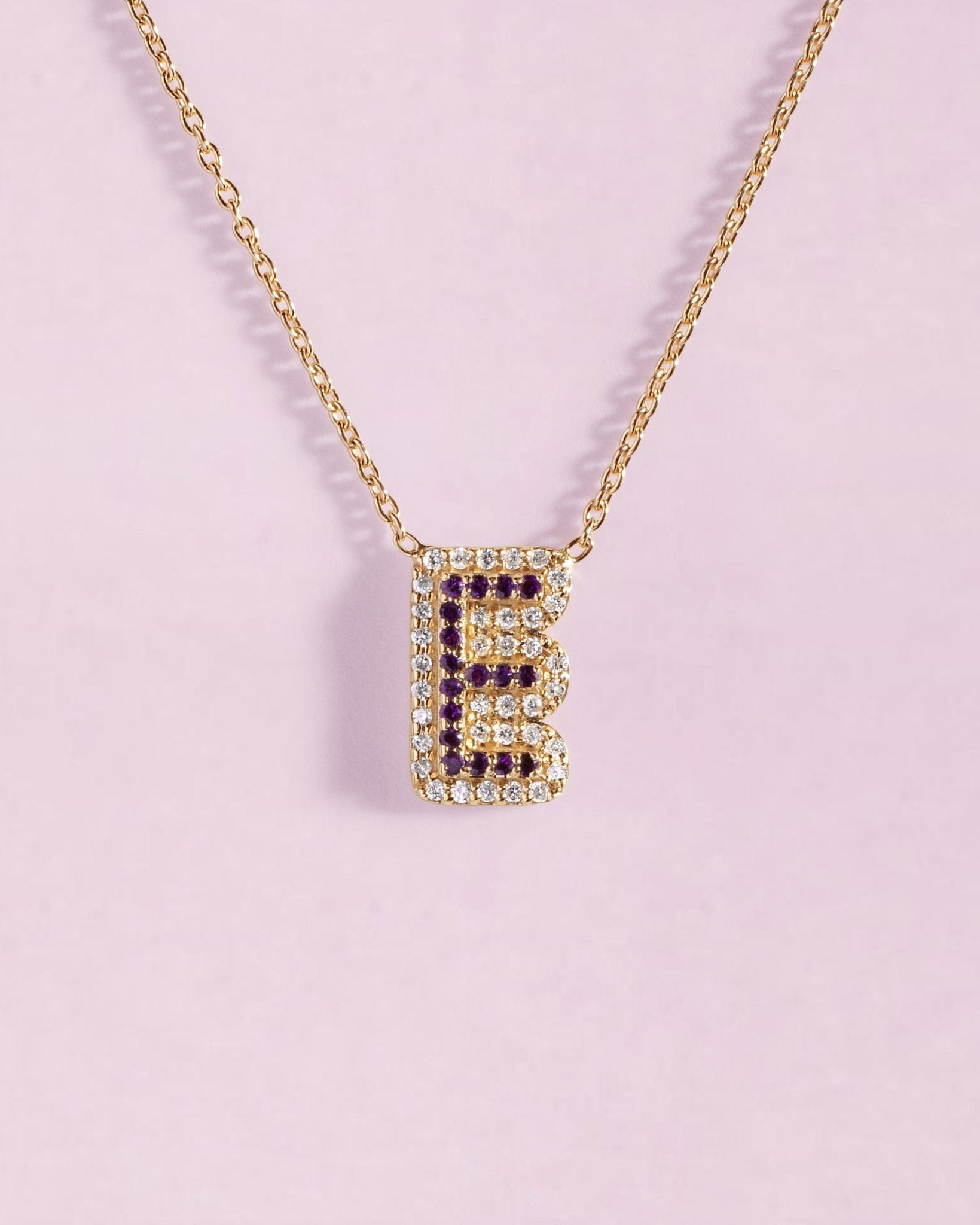 Pave Outline Gemstone Initial Necklace - Sparkle Society