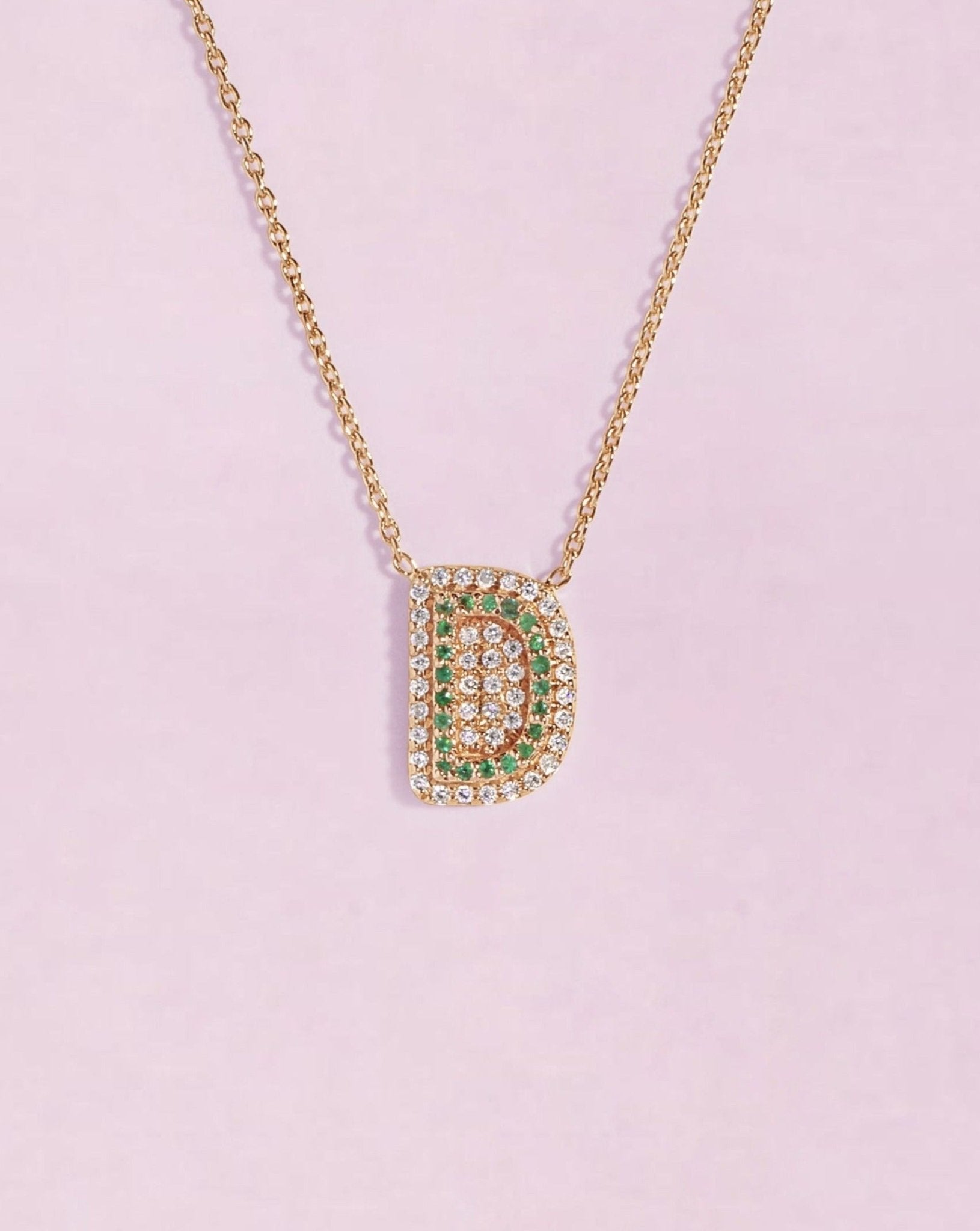 Pave Outline Gemstone Initial Necklace - Sparkle Society