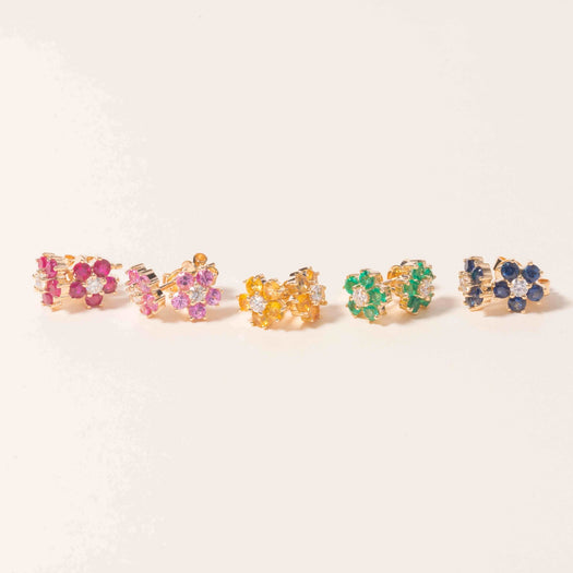 Perfect Gemstone And Diamond Flower Stud Earrings - Sparkle Society