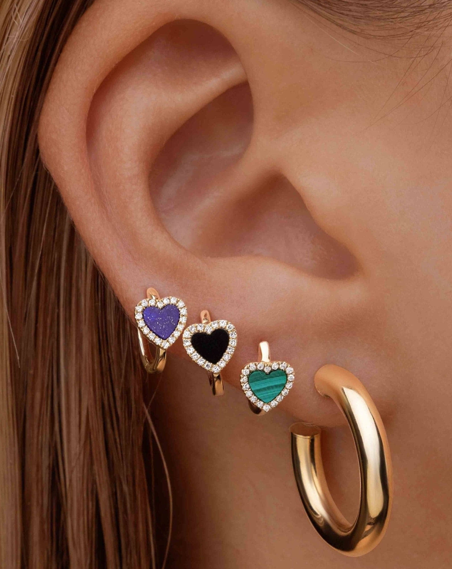 Small Pave Outline Gemstone Heart Huggie Earrings - Sparkle Society