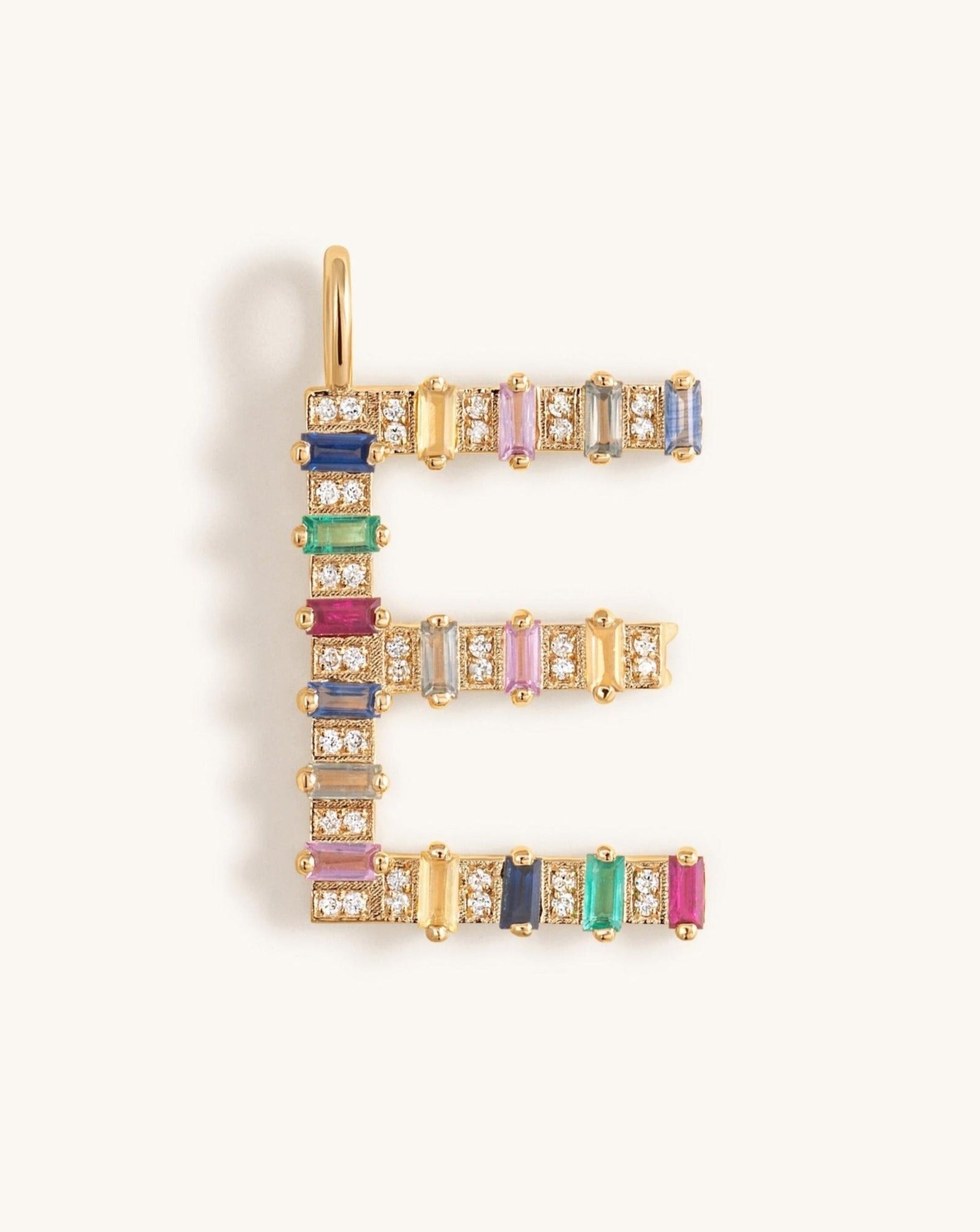 Rainbow Baguette and Diamond Initial Charm - Sparkle Society