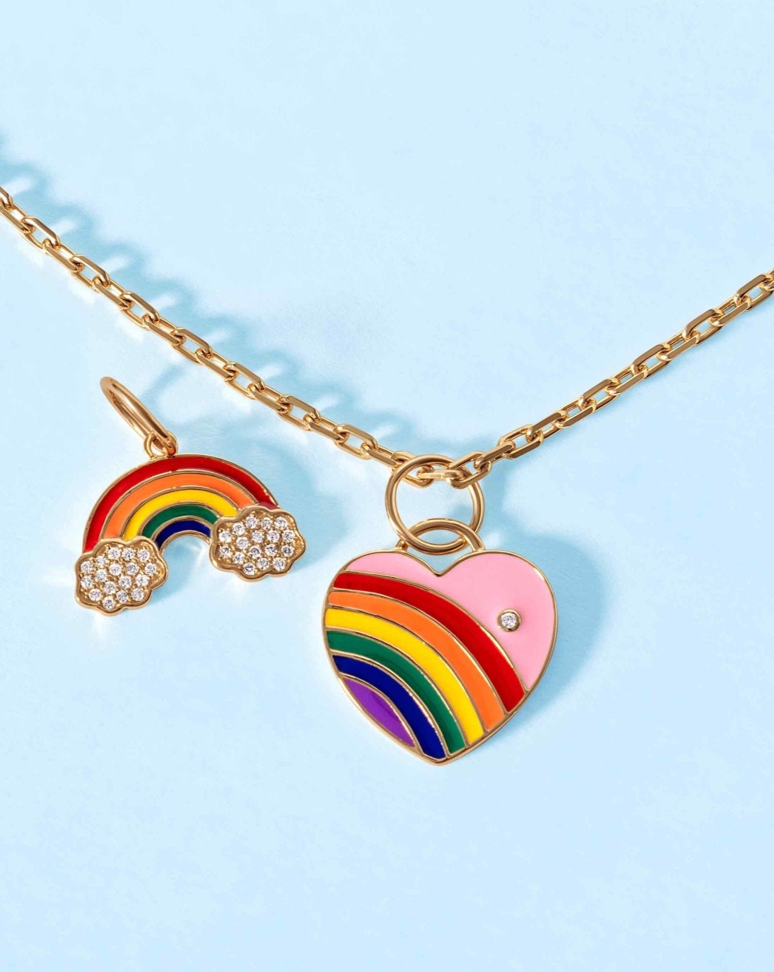 Enamel Rainbow Heart Necklace Charm - Sparkle Society