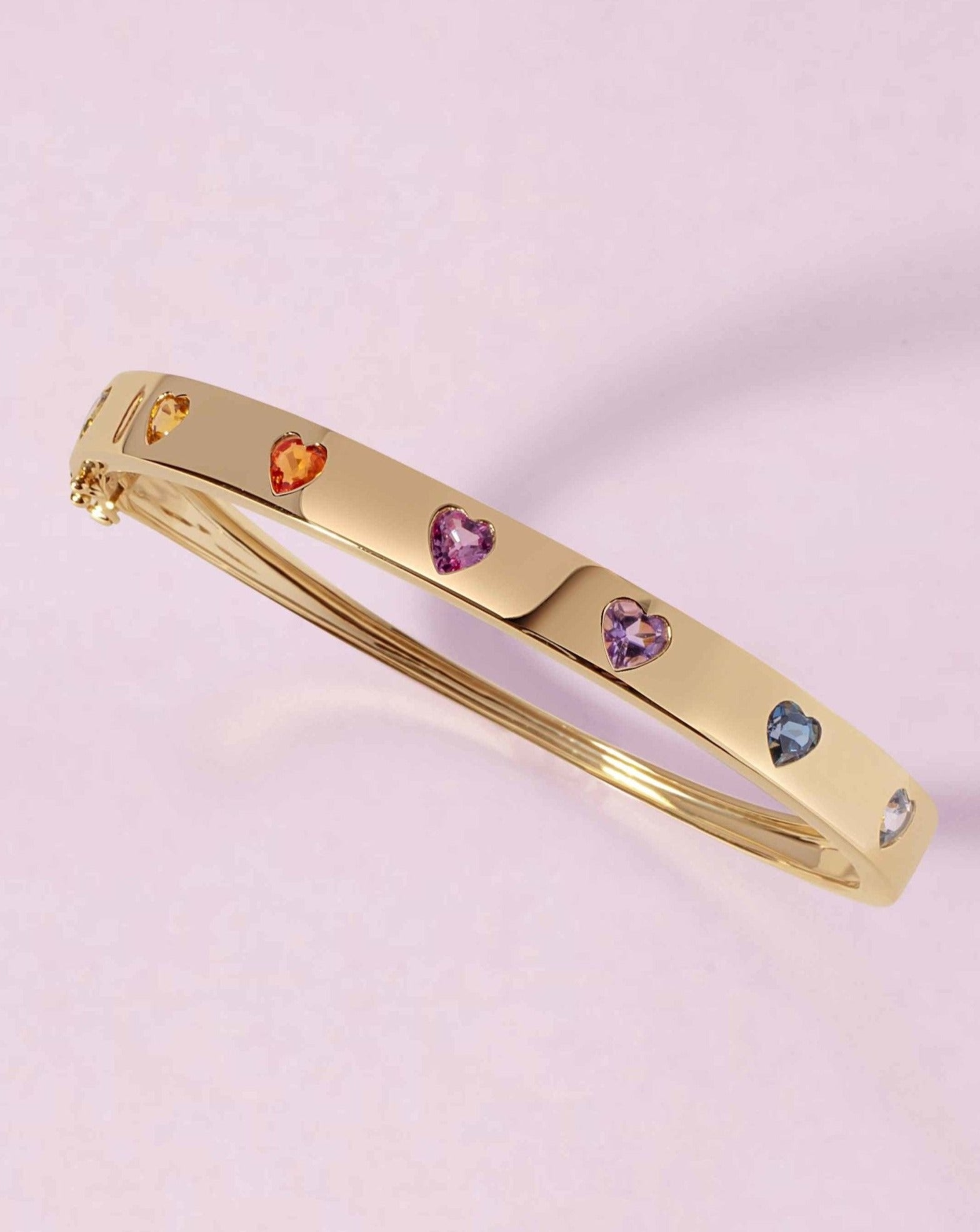 Rainbow Heart Shape Gold Bangle - Sparkle Society