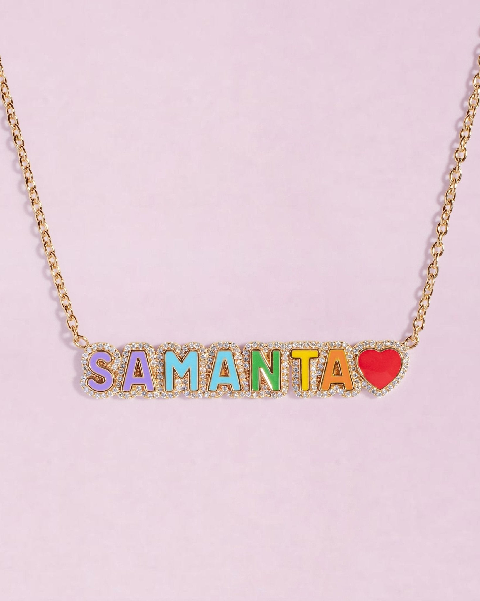 Rainbow Pave Outline Enamel Love Necklace - Sparkle Society