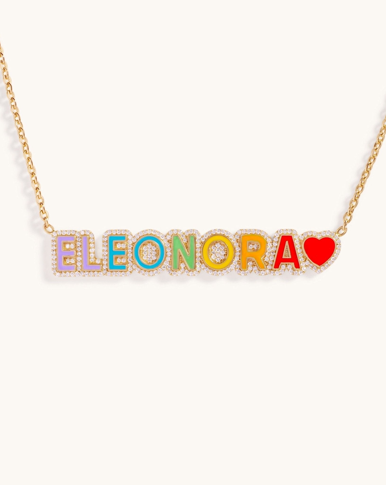 Rainbow Pave Outline Enamel Love Necklace - Sparkle Society