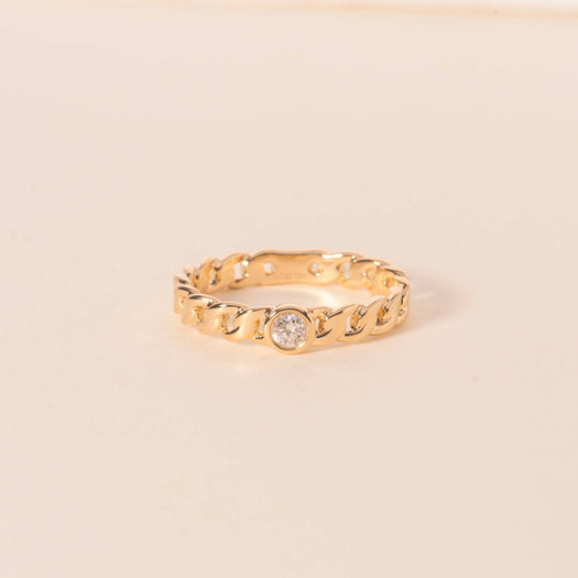 Single Diamond Cuban Link Ring - Sparkle Society