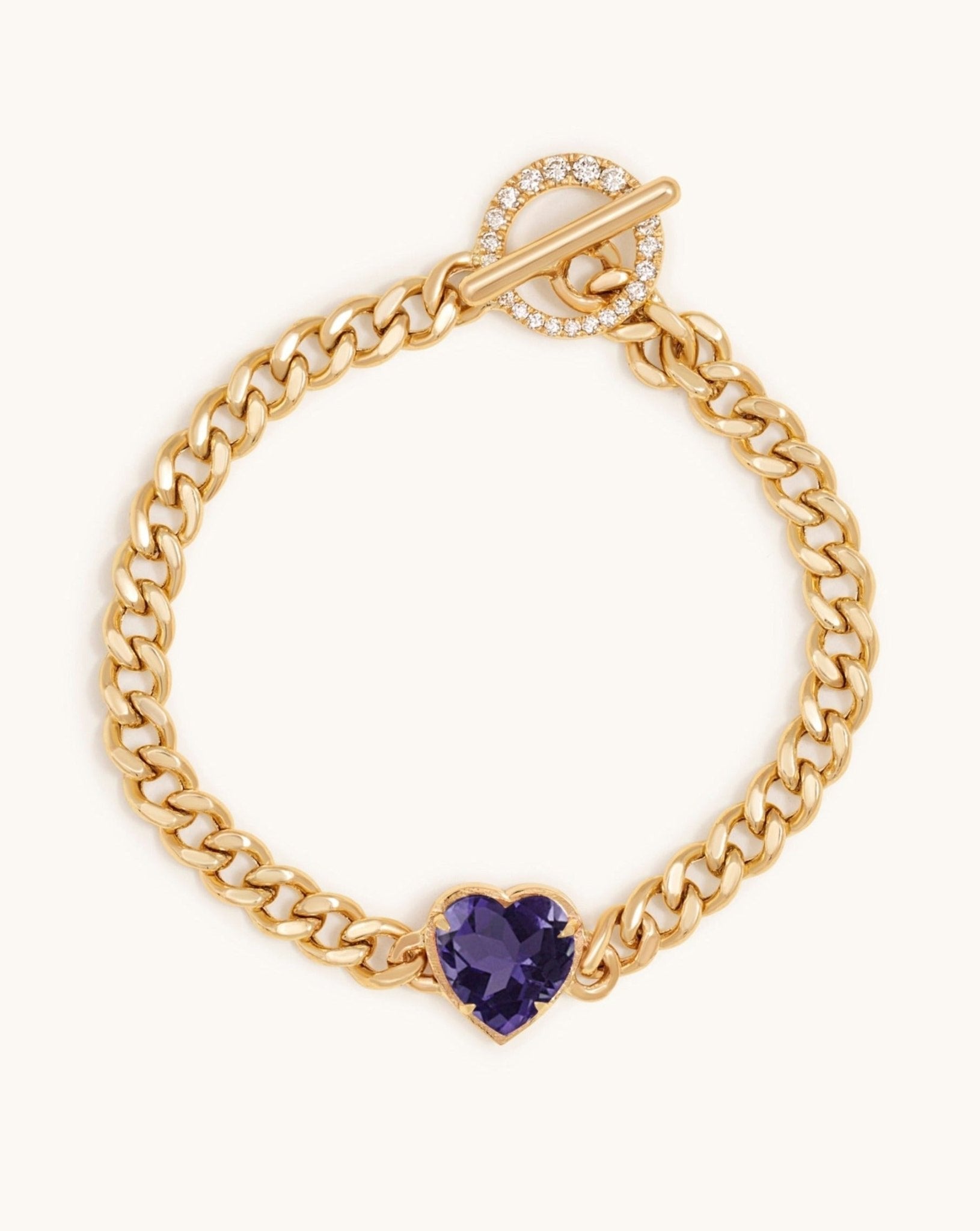 Single Gemstone Heart Cuban Bracelet - Sparkle Society