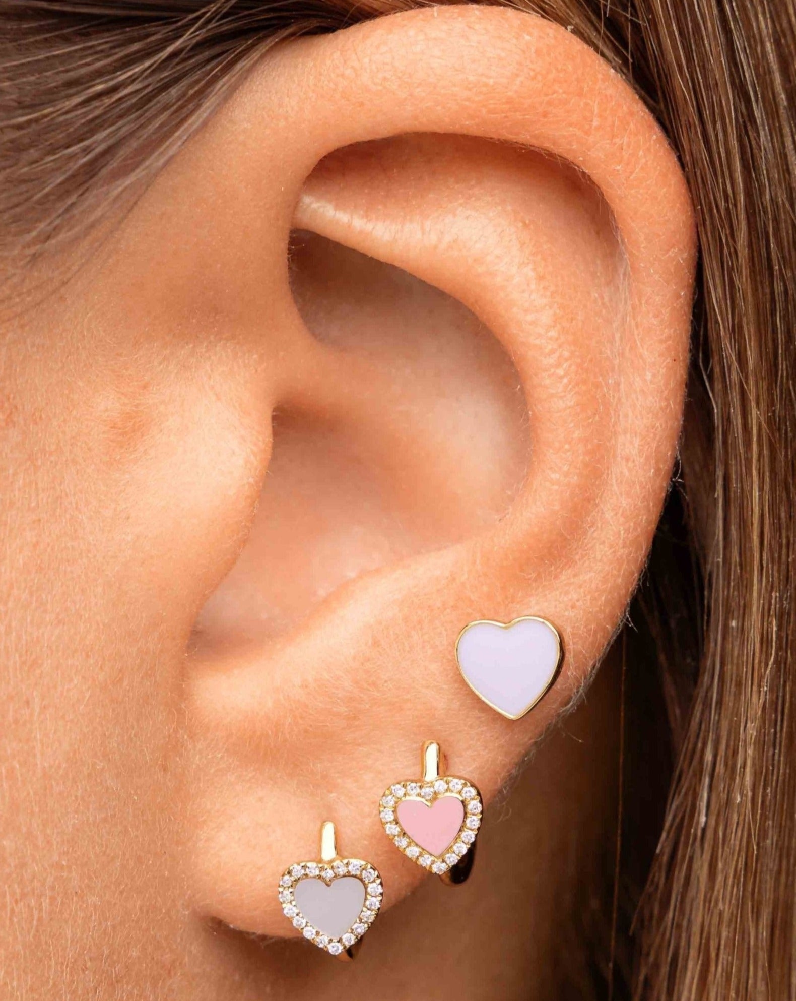 Small Pave Outline Gemstone Heart Huggie Earrings - Sparkle Society