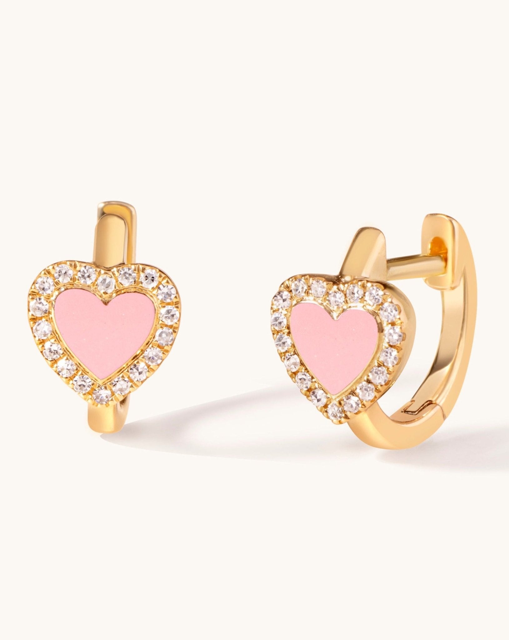 Small Pave Outline Gemstone Heart Huggies - Sparkle Society