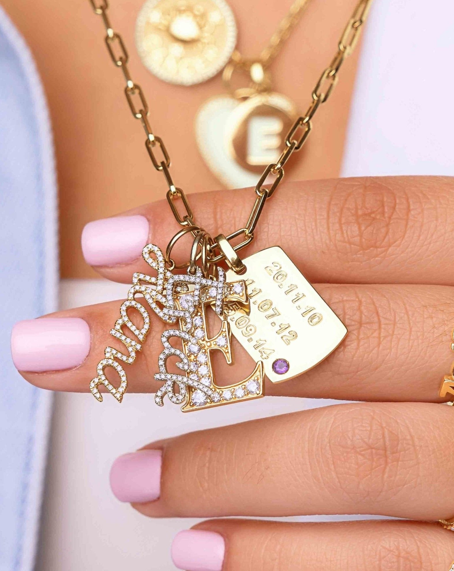 Engravable Solid Gold And Single Gemstone ID Tag Necklace Charm - Sparkle Society