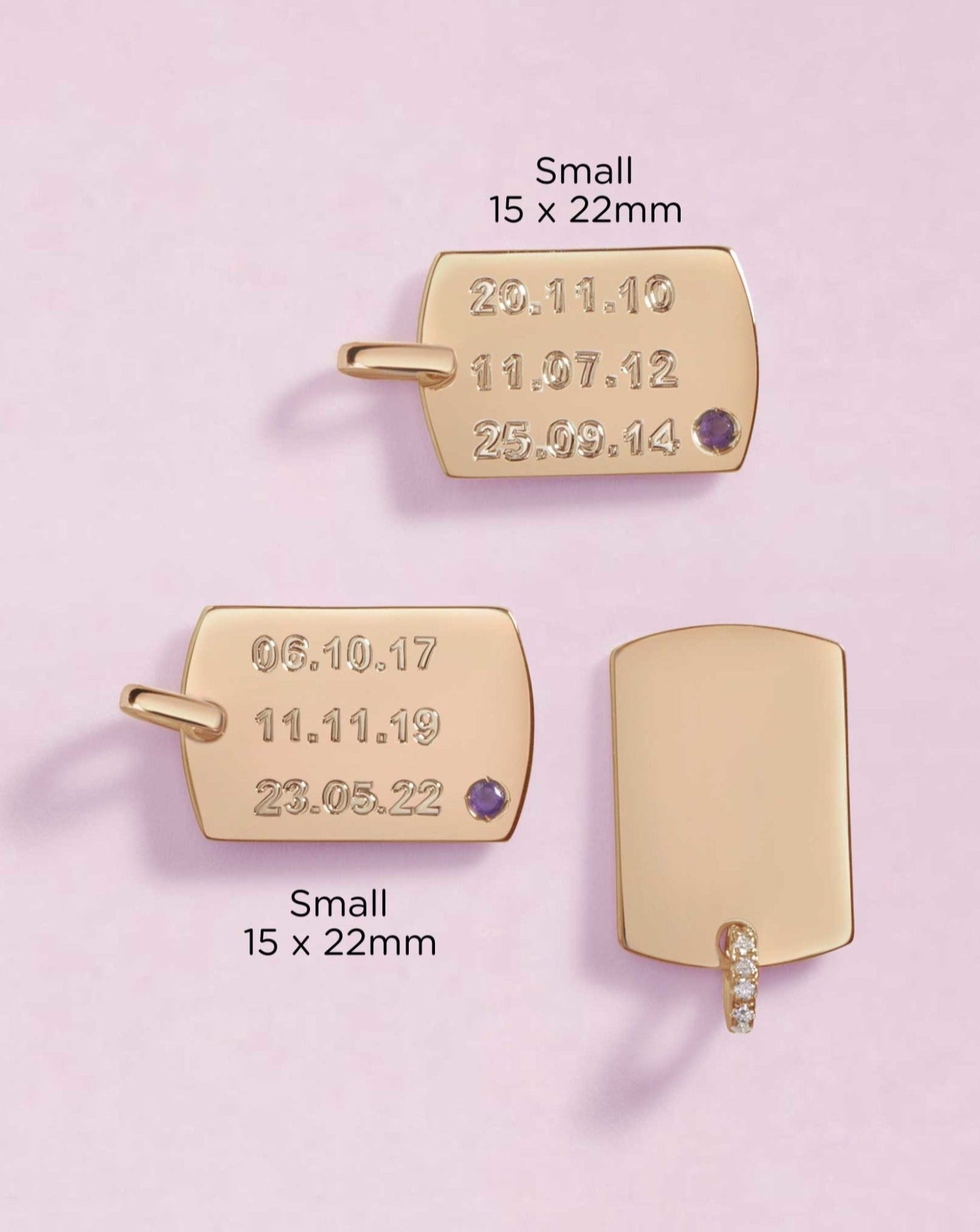 Engravable Solid Gold And Single Gemstone ID Tag Necklace Charm - Sparkle Society