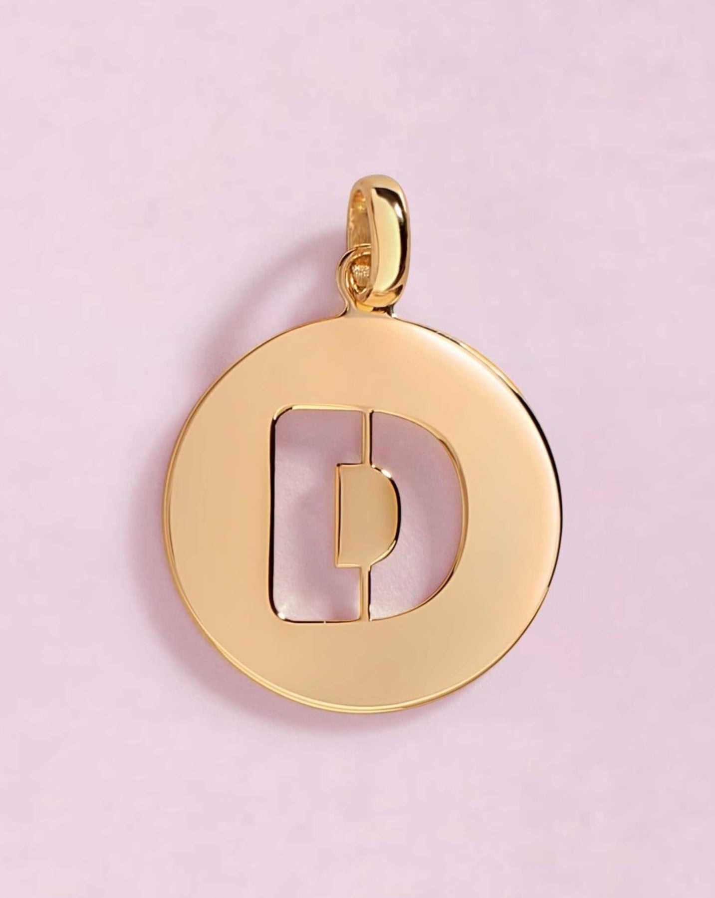 Solid Gold Cutout Initial Disc Necklace Charm - Sparkle Society