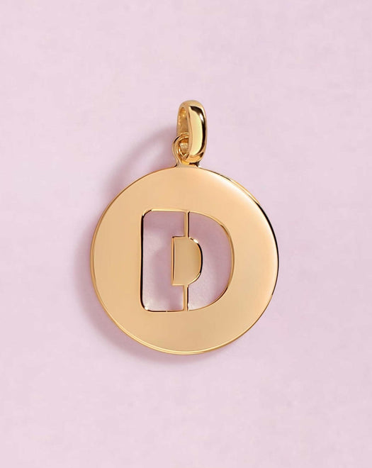 Solid Gold Cutout Initial Disc Necklace Charm - Sparkle Society