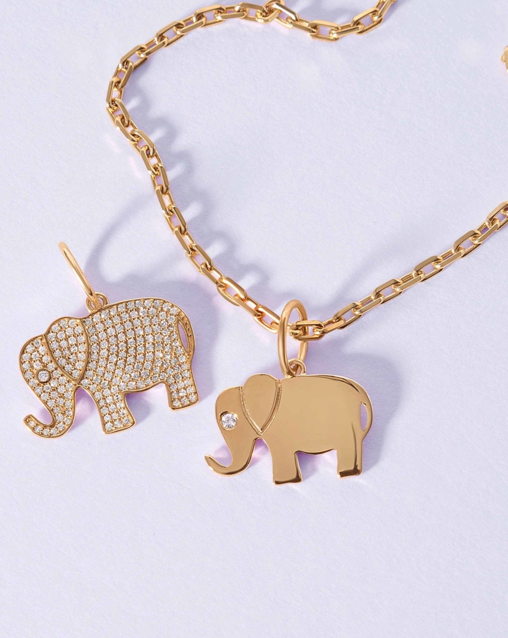 Solid Gold Elephant Necklace Charm - Sparkle Society