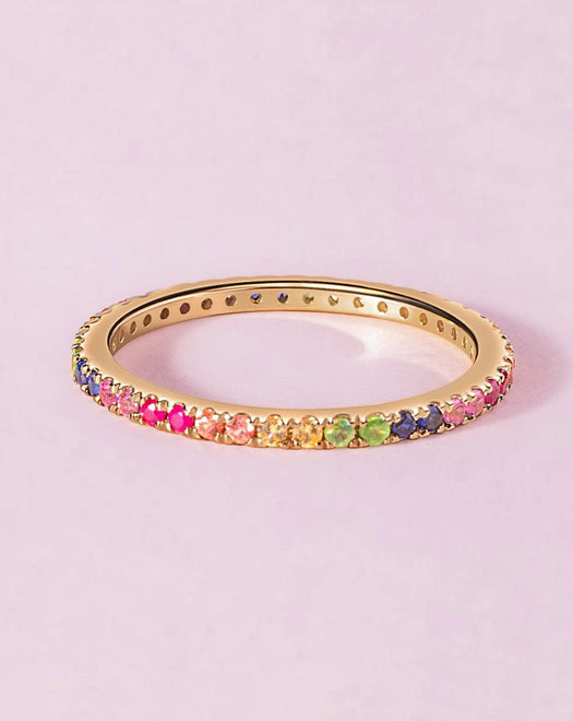 Thin Rainbow Eternity Band Ring - Sparkle Society